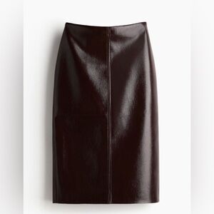 H&M EDITION Burgundy Faux Leather Midi Skirt